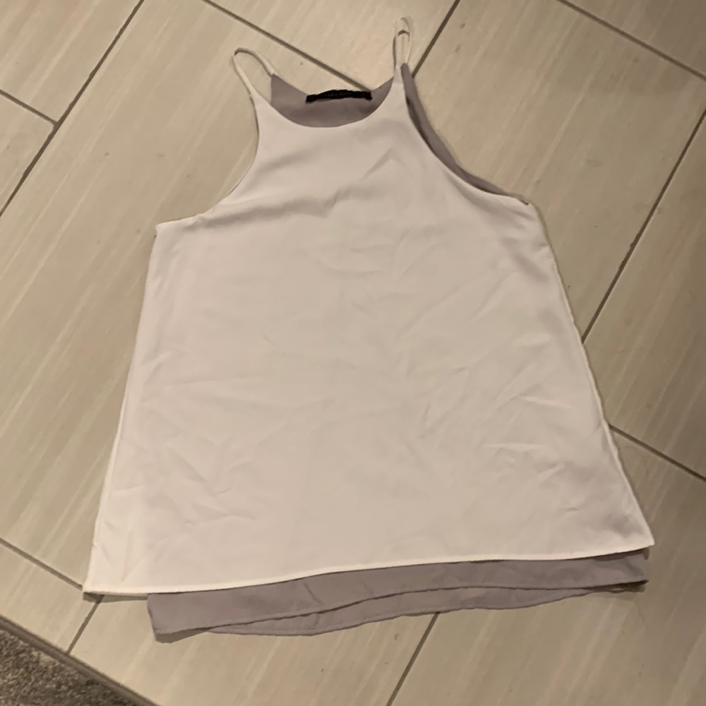 Zara white w/grey silk elegant blouse, Small